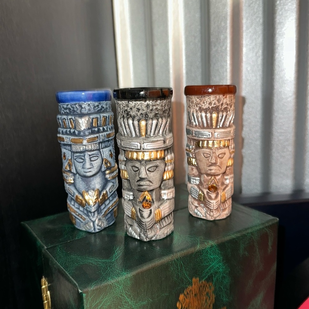 Three-piece hand painted shot set